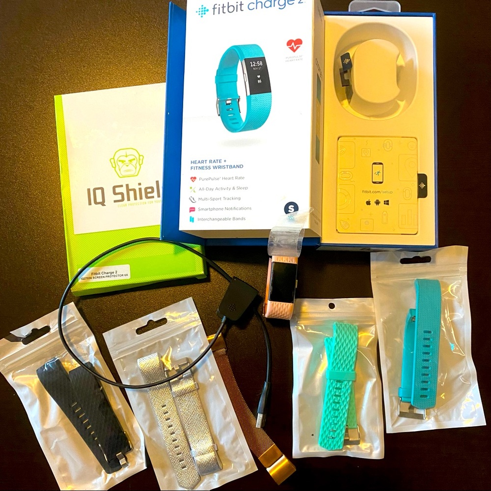 FitBit Charge 2 Size Small Bundle - 6 bands, screen protectors, charger, box